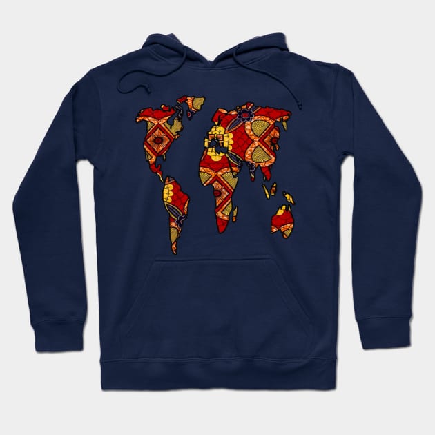 Red and Navy World Map Hoodie by artbyomega